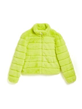 Tractr Teddy Faux Fur Puffer Jacket in Limeade size Large